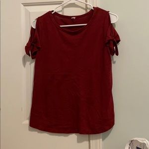 Maroon Cold Shoulder T-Shirt